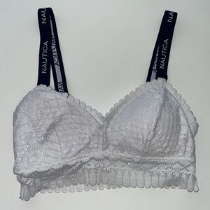 Nautica Intimates Logo Lace Bralette White & Navy nautical lightly padded Small